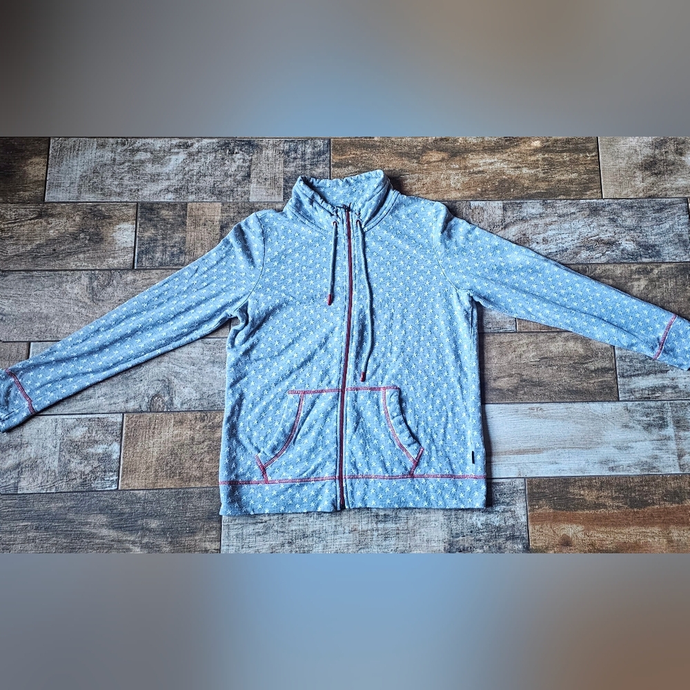 Cecil Star Print Zip Hoodie Large Blue Cozy Casual Jacket EUC